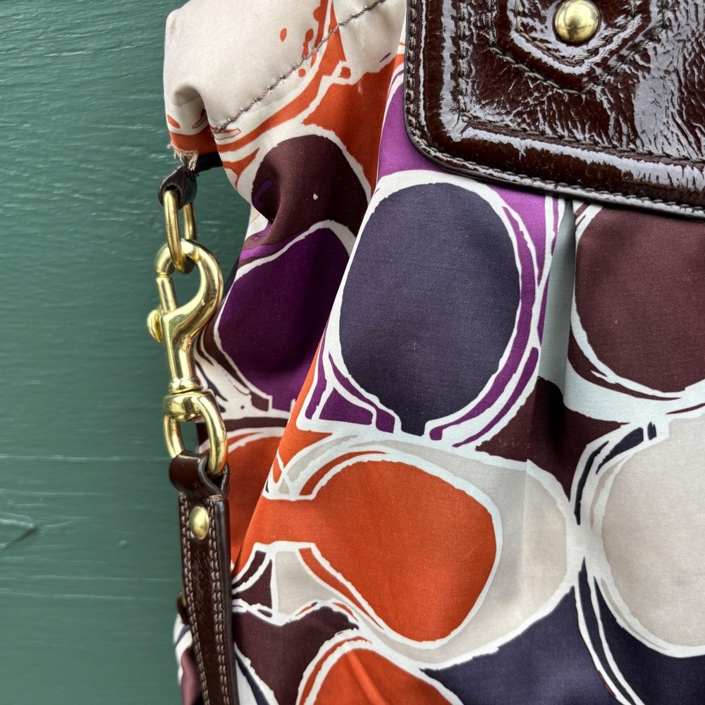 Coach Poppy Signature Sateen Applique Satchel Purple Orange Brown F20118 Womens - Picture 4 of 8